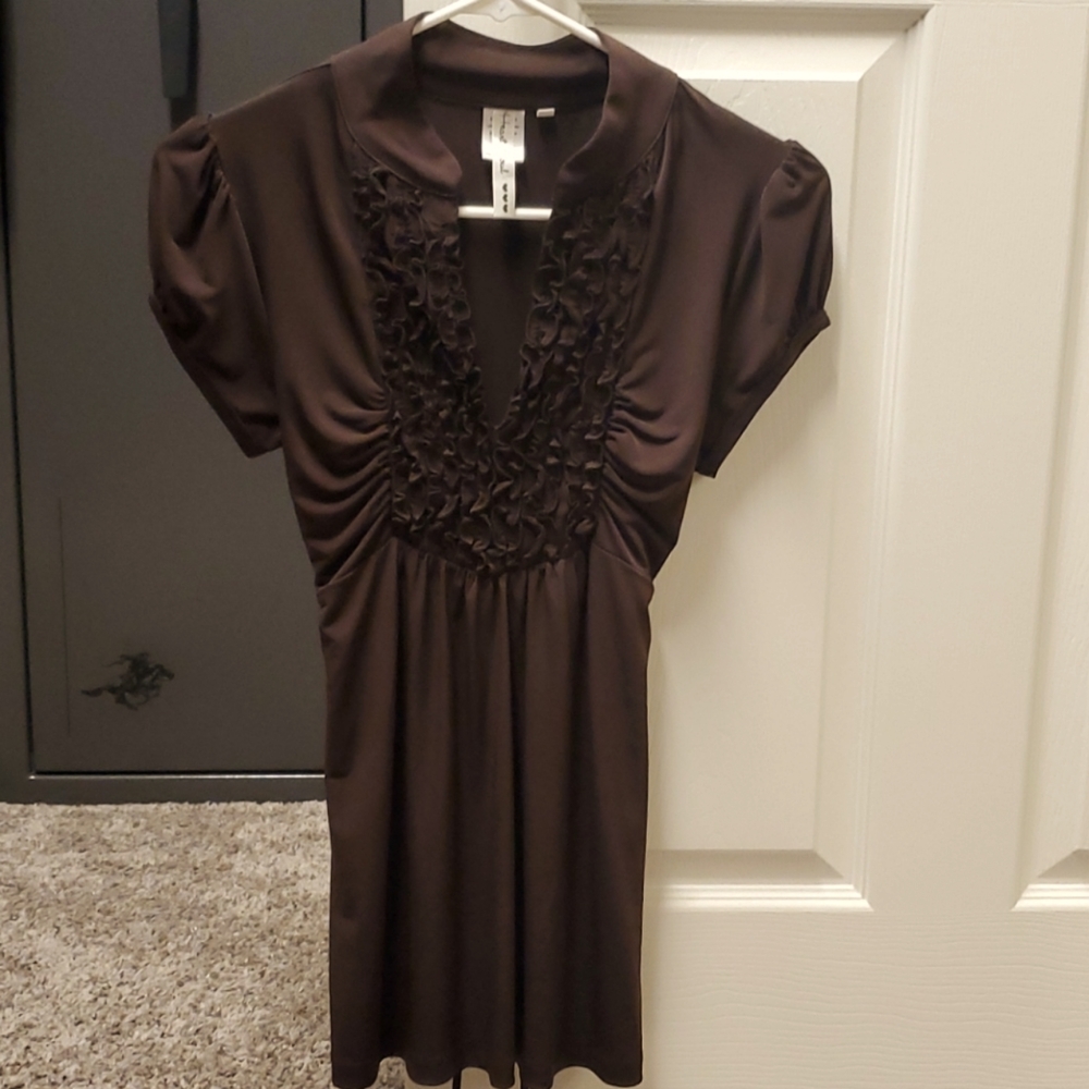 Heart Soul Brown Ruffle S/S Fashion Top Shirt